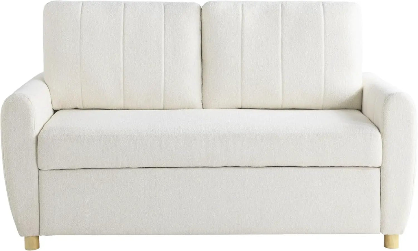 Convertible Sleeper Loveseat 66 Inch Polyester Ivory from PriceLows™