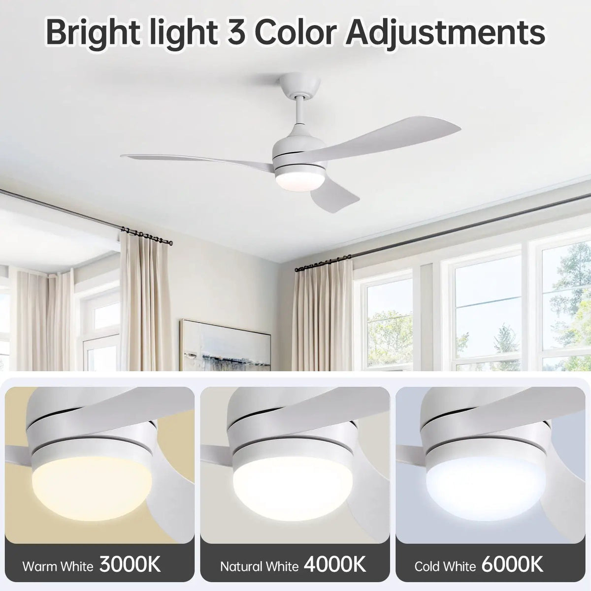 3-Blade Ceiling Fan | 52 Inch Span | Reversible DC Motor | Remote And 3 Downrods