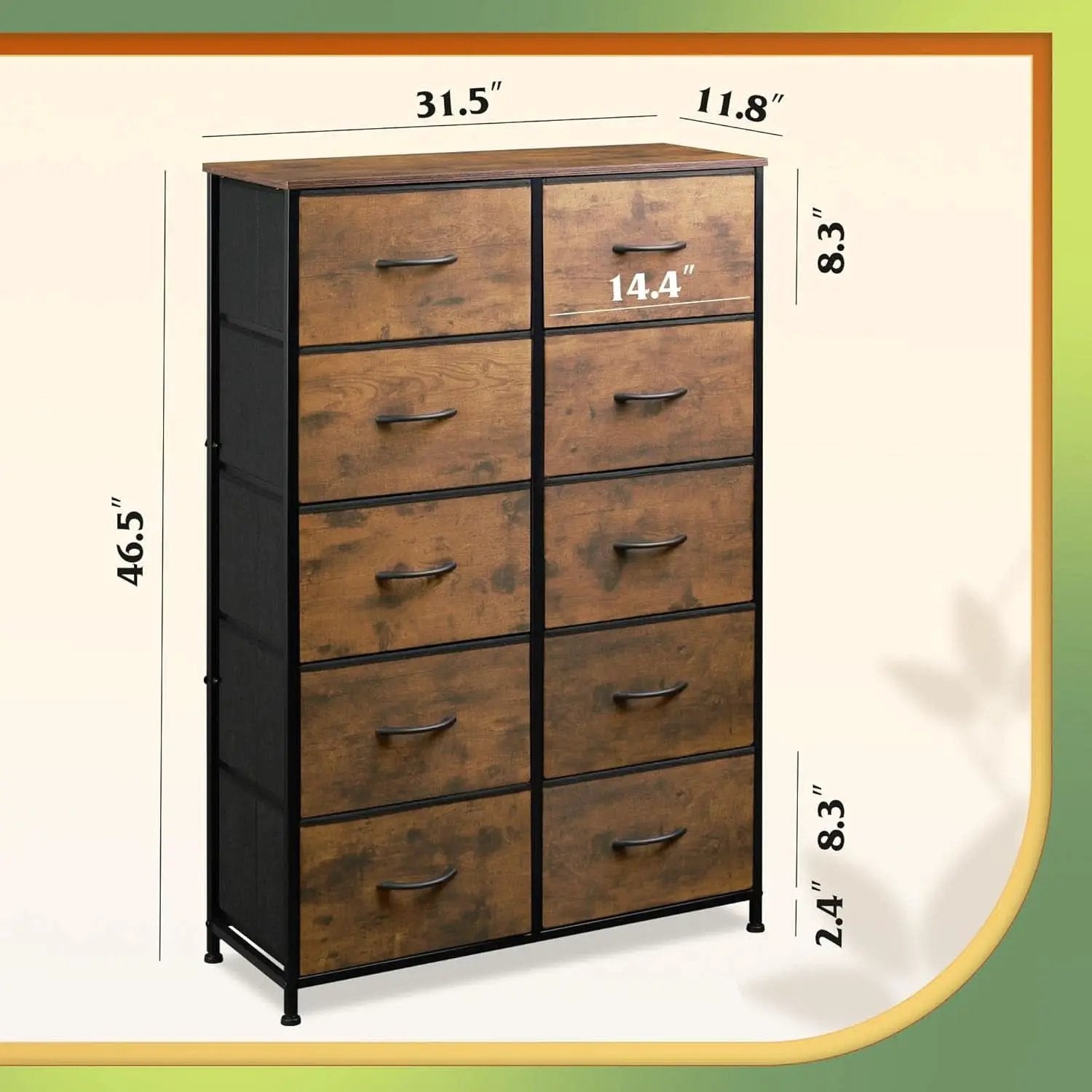 Tall Dresser With 10 Fabric Drawers Brown Woodgrain from PriceLows™