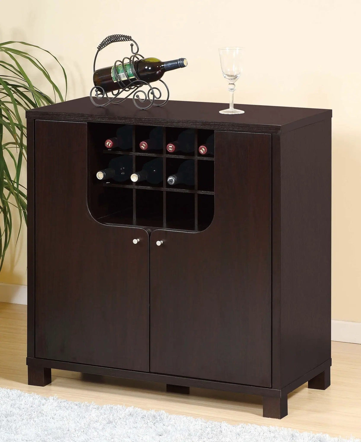 Wine Cabinet With Two Doors Removeable Wine Bottle Rack Metal Wine Glass Racks Four | 15.5 x 31.5 x 33 in | Glass & Metal | Home