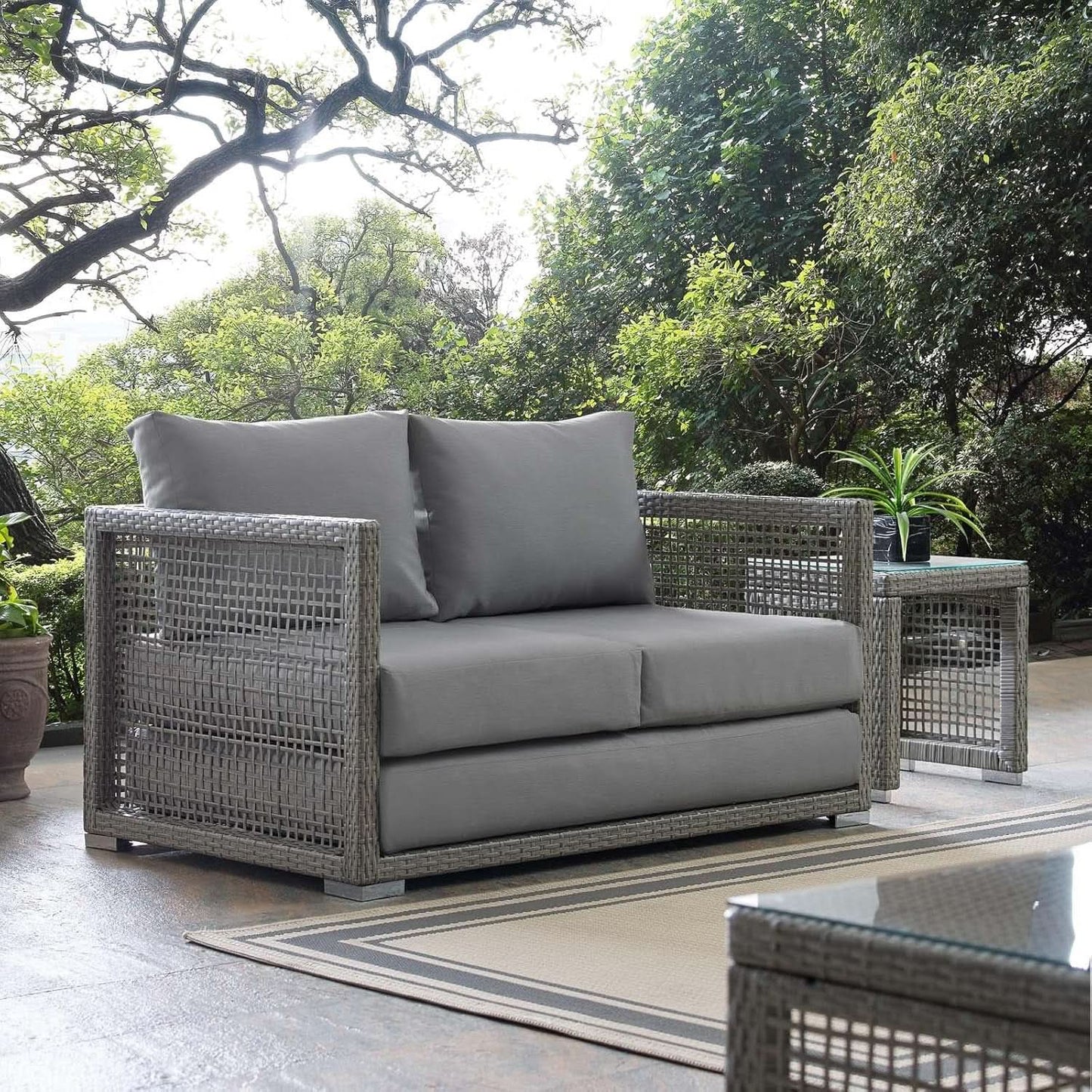 Modern Gray Wicker Rattan Loveseat for Outdoor Spaces from PriceLows™