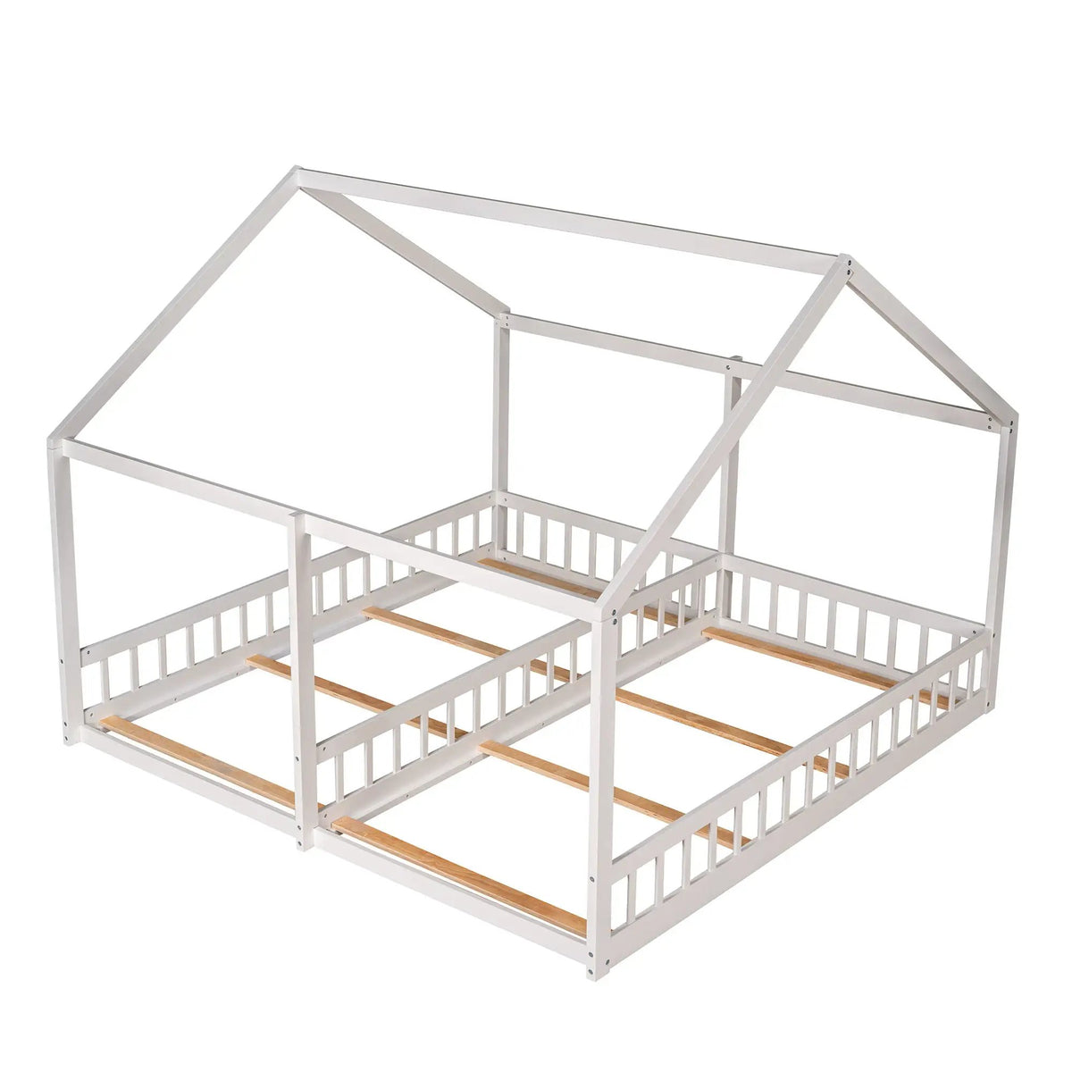 House Platform Bed | Solid Steel Frame | Twin Shared Bunks | Built In Guards
