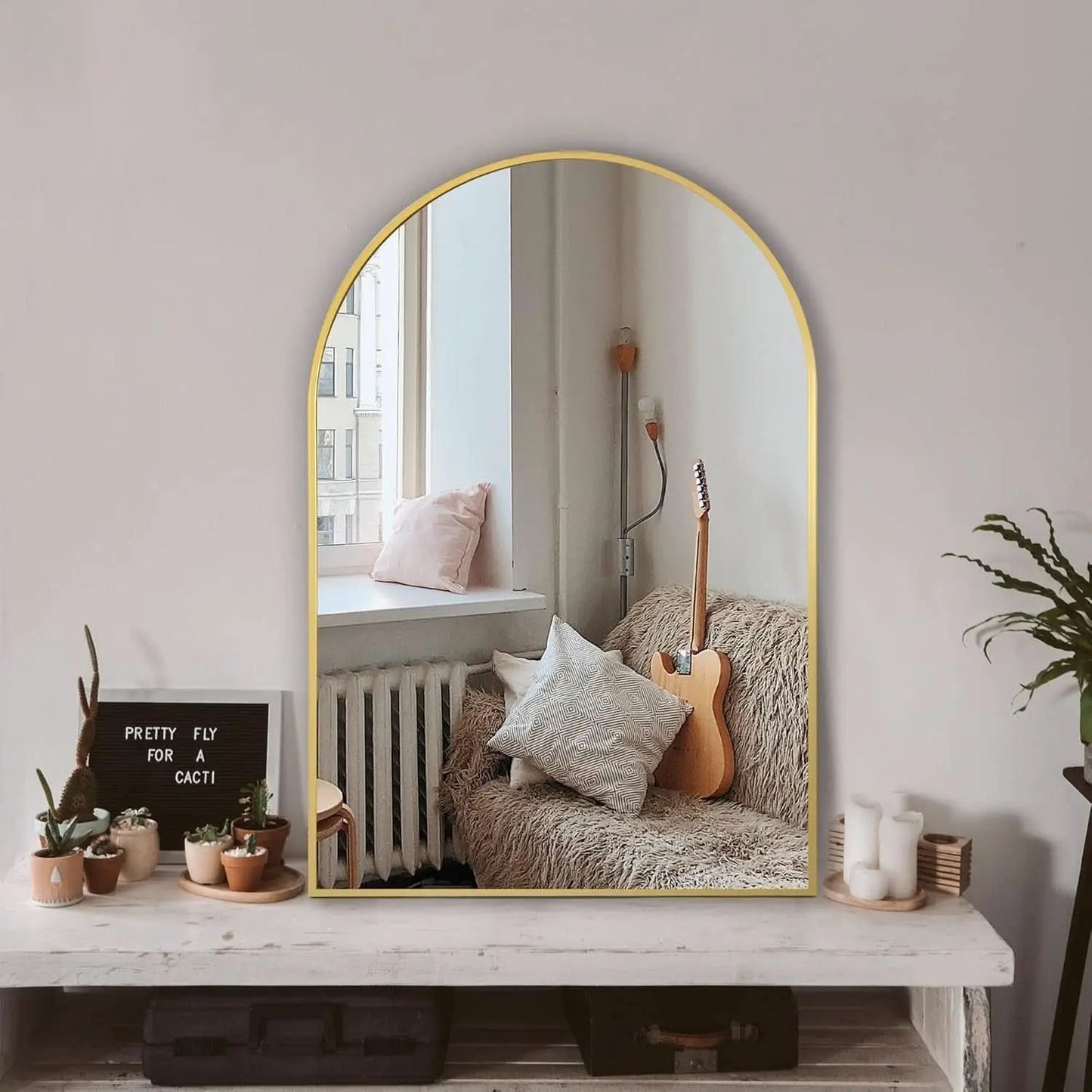 Gold Arched Wall Mirror 24x36 For Bathroom Vanity Decor from PriceLows™