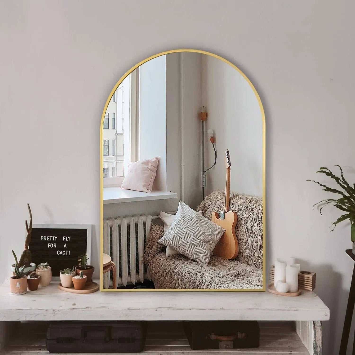 Gold Arched Wall Mirror 24x36 For Bathroom Vanity Decor from PriceLows™