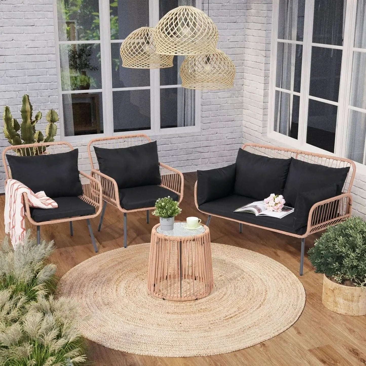 Stylish Four Piece Outdoor Wicker Patio Furniture Set from PriceLows™