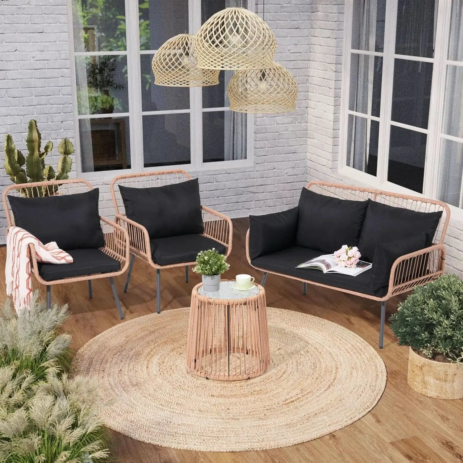 Stylish Four Piece Outdoor Wicker Patio Furniture Set from PriceLows™