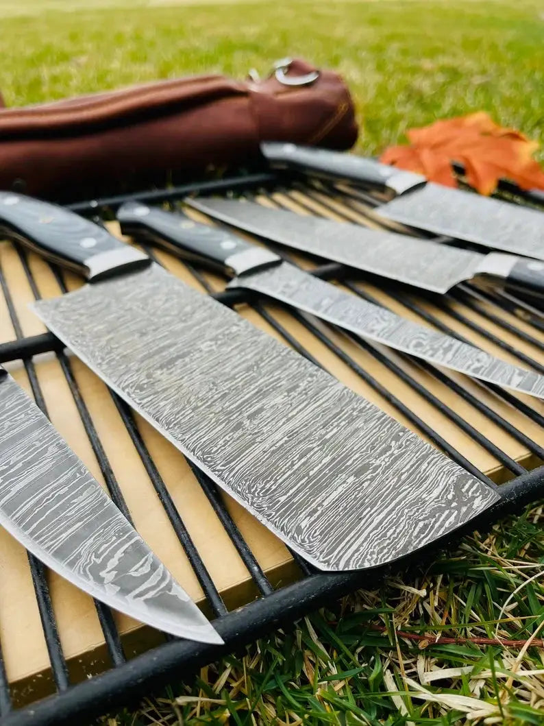Luxury Custom Handmade Damascus Steel 5 Piece Kitchen Knife Set with G10 Handle | 5-Piece | Damascus Steel | Kitchen Knives Set