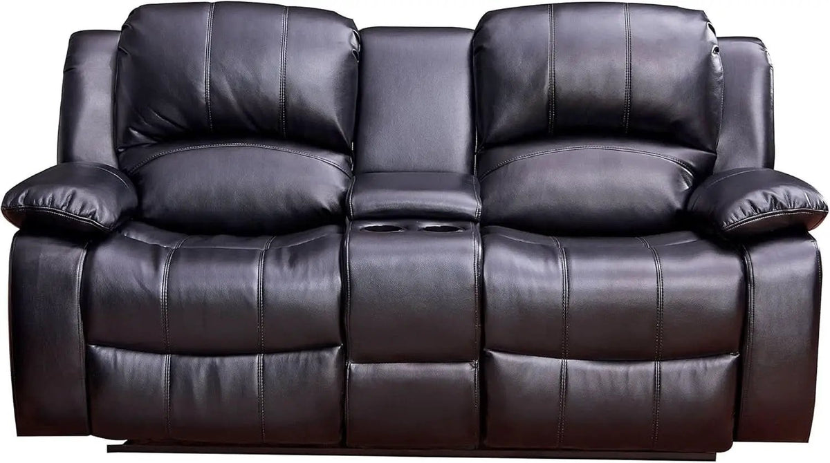 2Piece Bonded Leather Recliner Sofa And Loveseat Set Black 8018 With Pocket Coil Cushions from PriceLows™