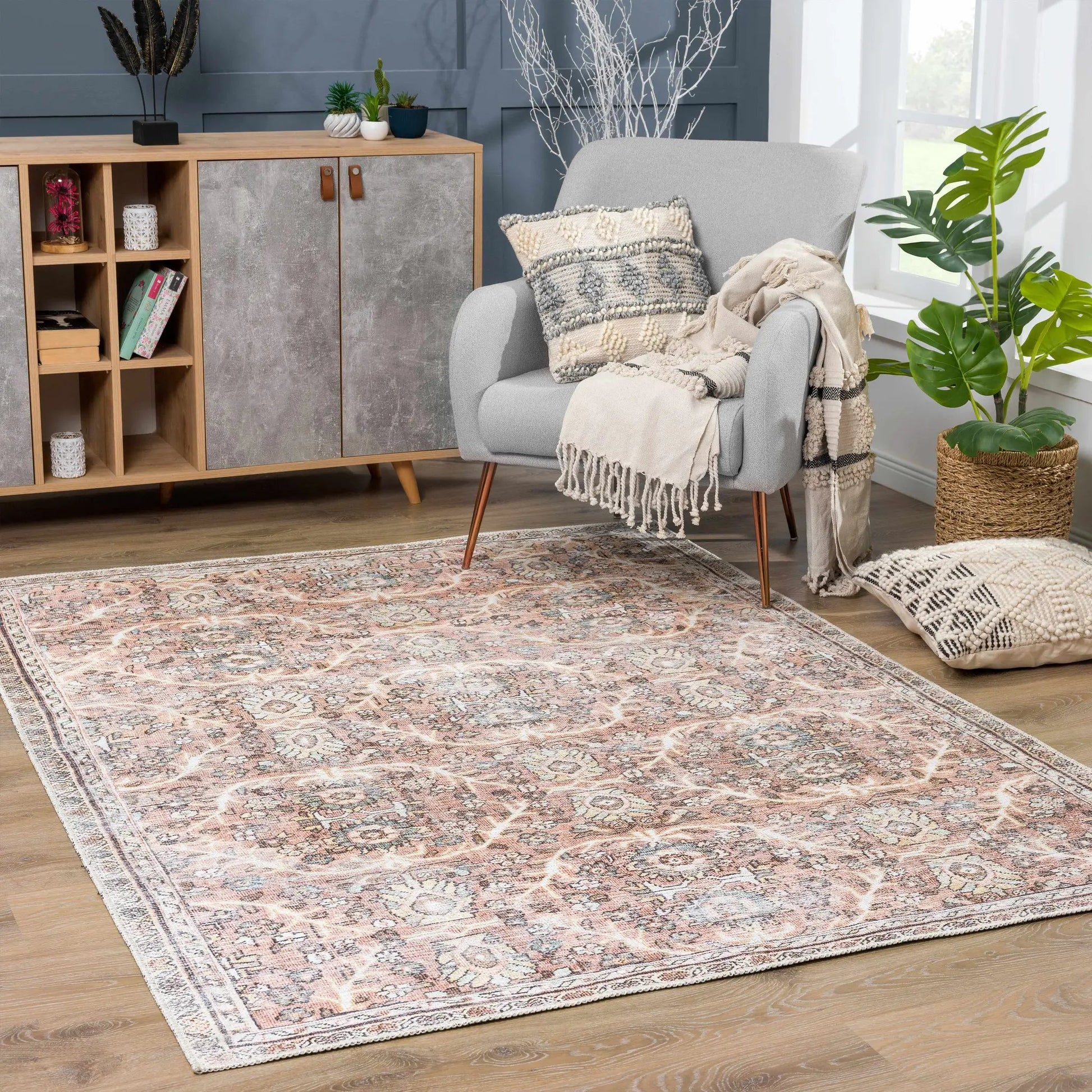Urpi Rose & Brown Washable Area Rug from PriceLows™