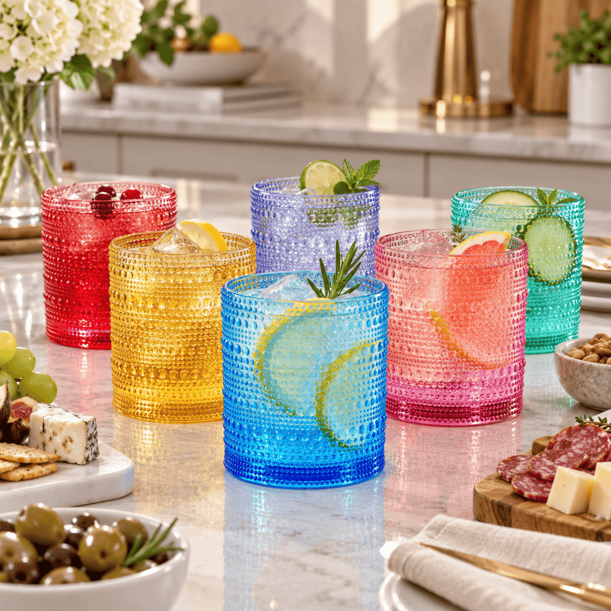 Madrid Acrylic Lowball Hobnail Glassware | 10 oz | Set of 6 | Acrylic