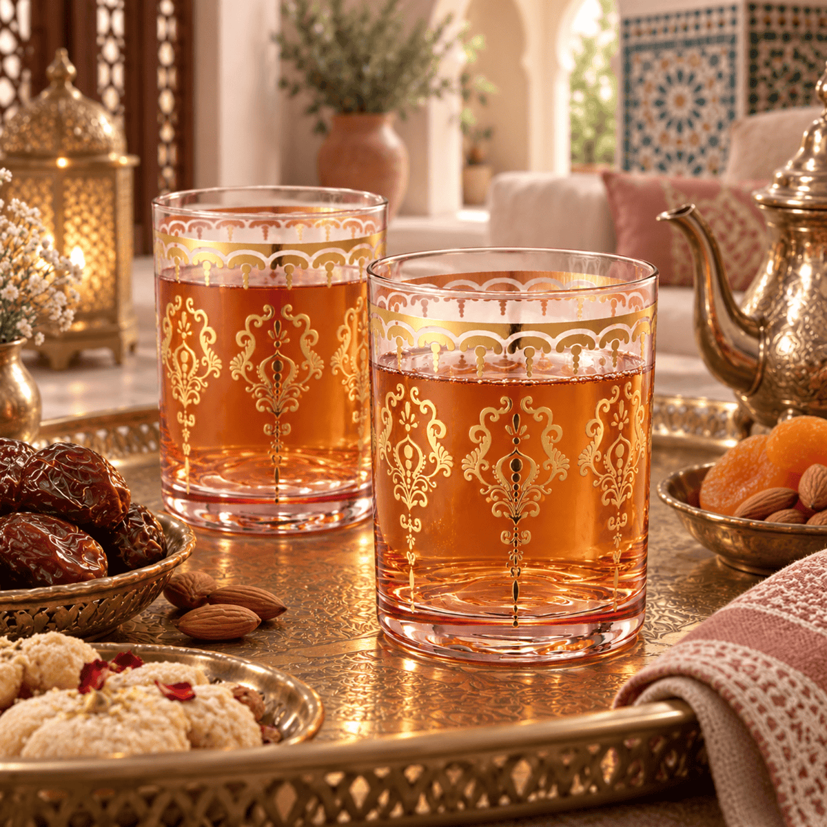 Moroccan Whiskey & Cocktail Glass Pink & Clear | Set of 2 | Glass | Tumbler