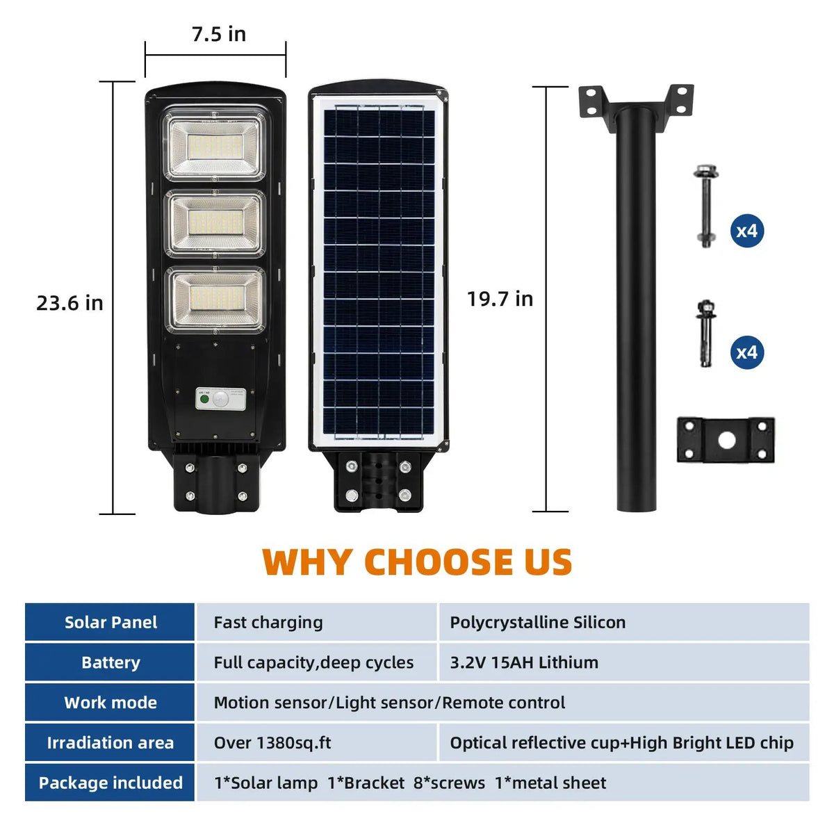 Solar Street Light | 120W LED | IP65 Rated | Warm White Variant