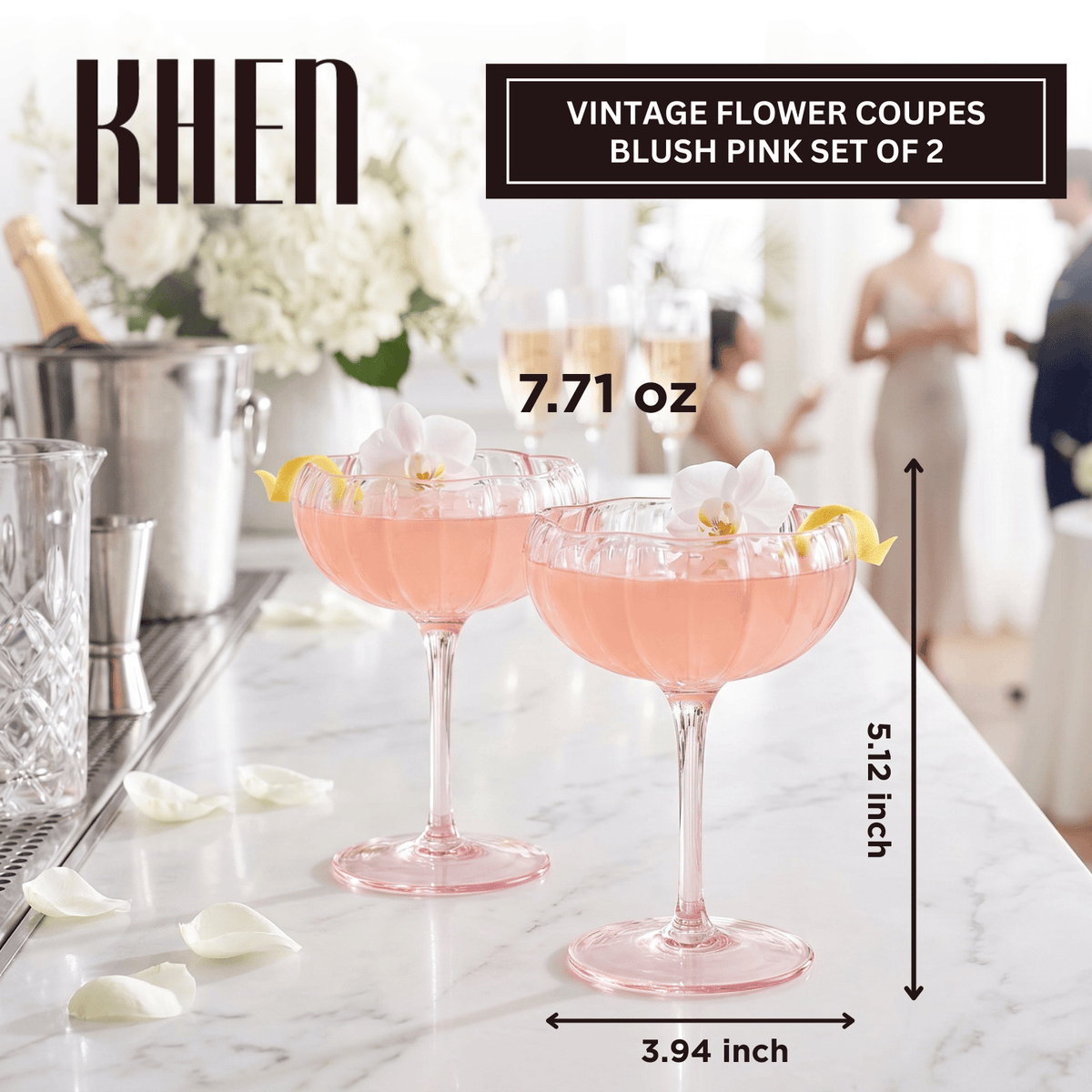 Flower Coupe Cocktail Colored Glasses Blush Pink | Set of 2 | Glass | Cocktail Glass