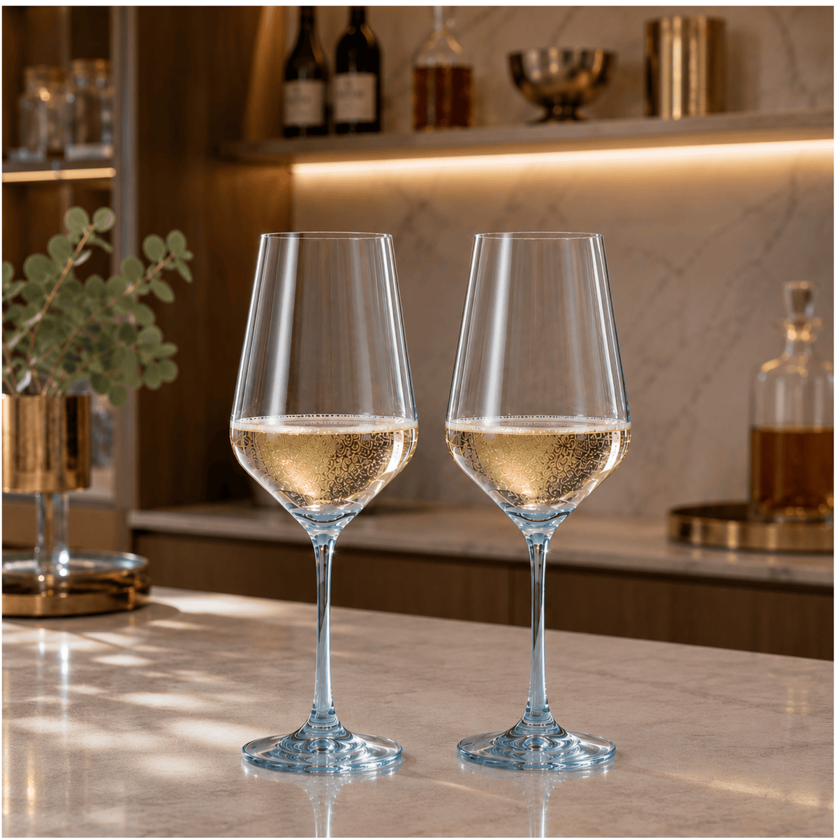 Monet Stemmed Wine Glassware, Blue (Style 2) | 12 oz | Set of 2 | Entertaining