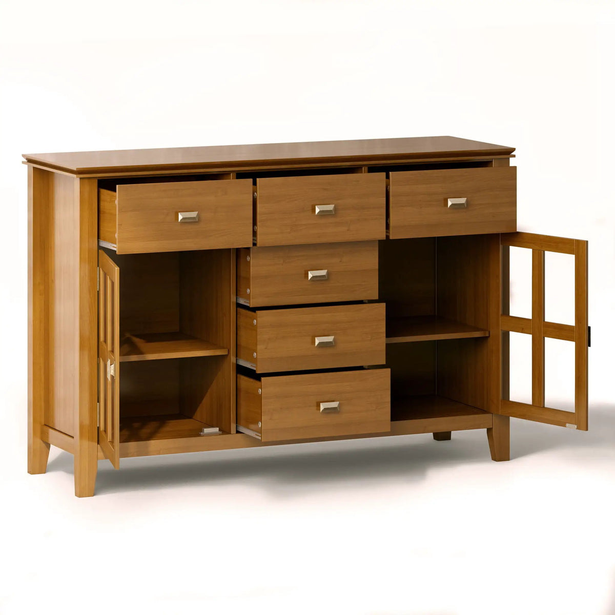 Artisan Sideboard Buffet | Handcrafted Solid Wood | 6 Center Drawers | Metal Glides