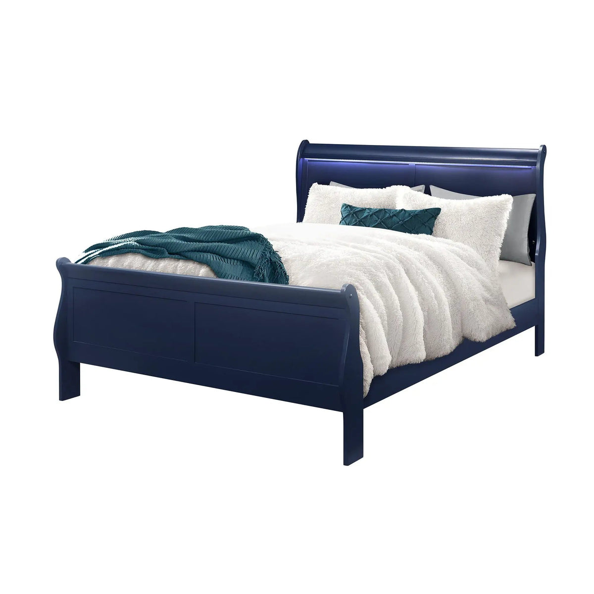 Charlston Sleigh Bed | Integrated LED Lighting | Modern Sleigh Design | 84.5 Inch Length