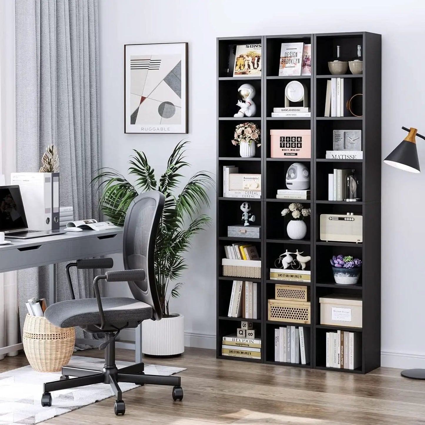 8 Tier Media Tower Rack With Adjustable Shelves Black 70 Inch Tall from PriceLows™