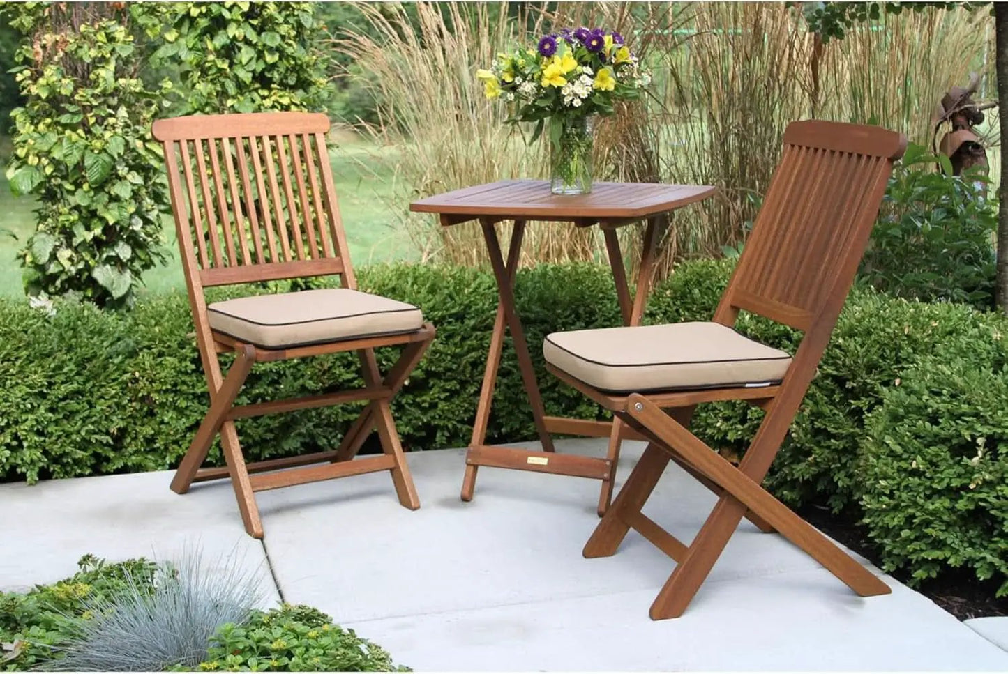 Eucalyptus Wood 3 Piece Foldable Bistro Set Beige Cushions from PriceLows™