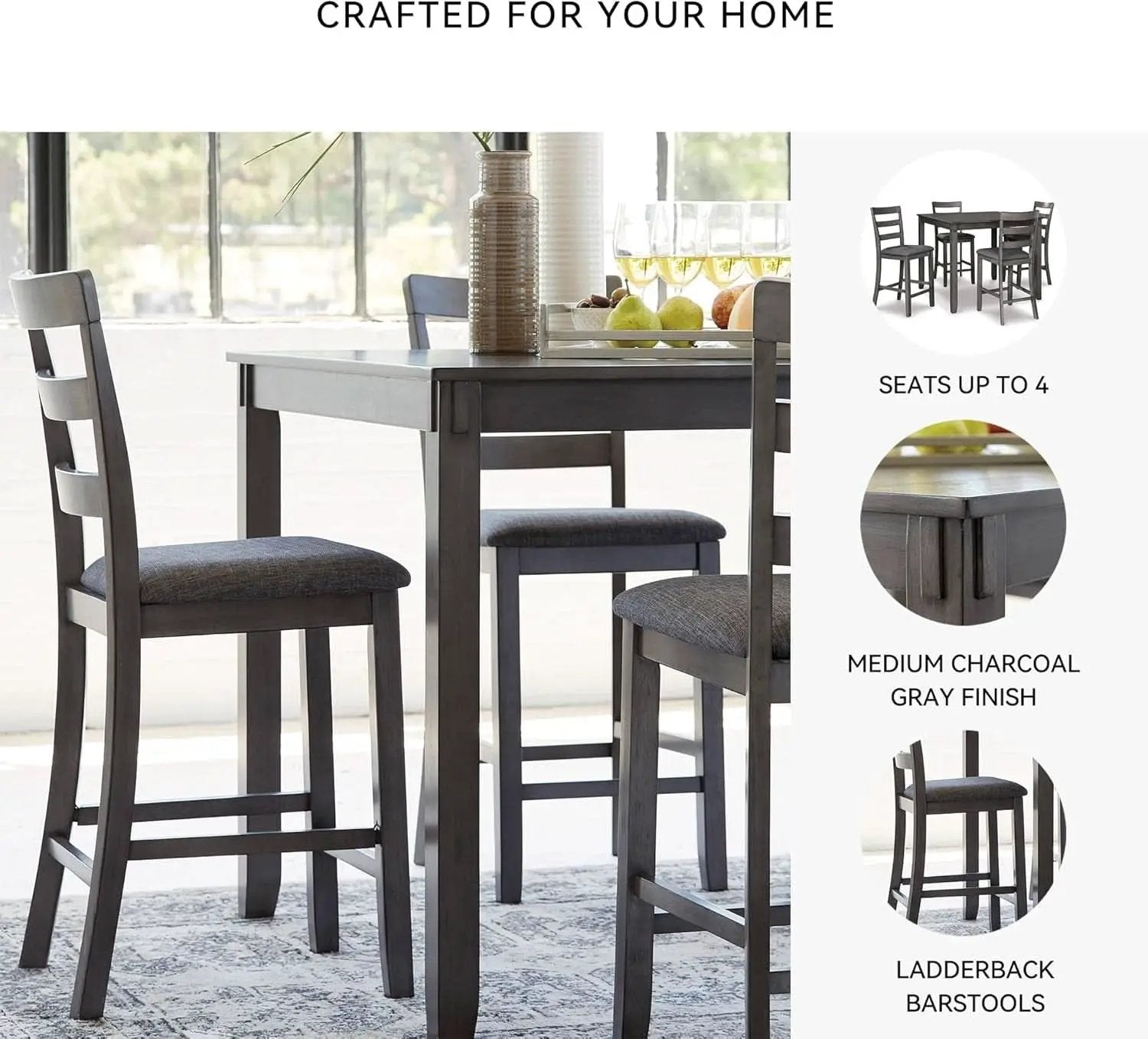 5 Piece Engineered Wood Counter Height Dining Set Gray from PriceLows™