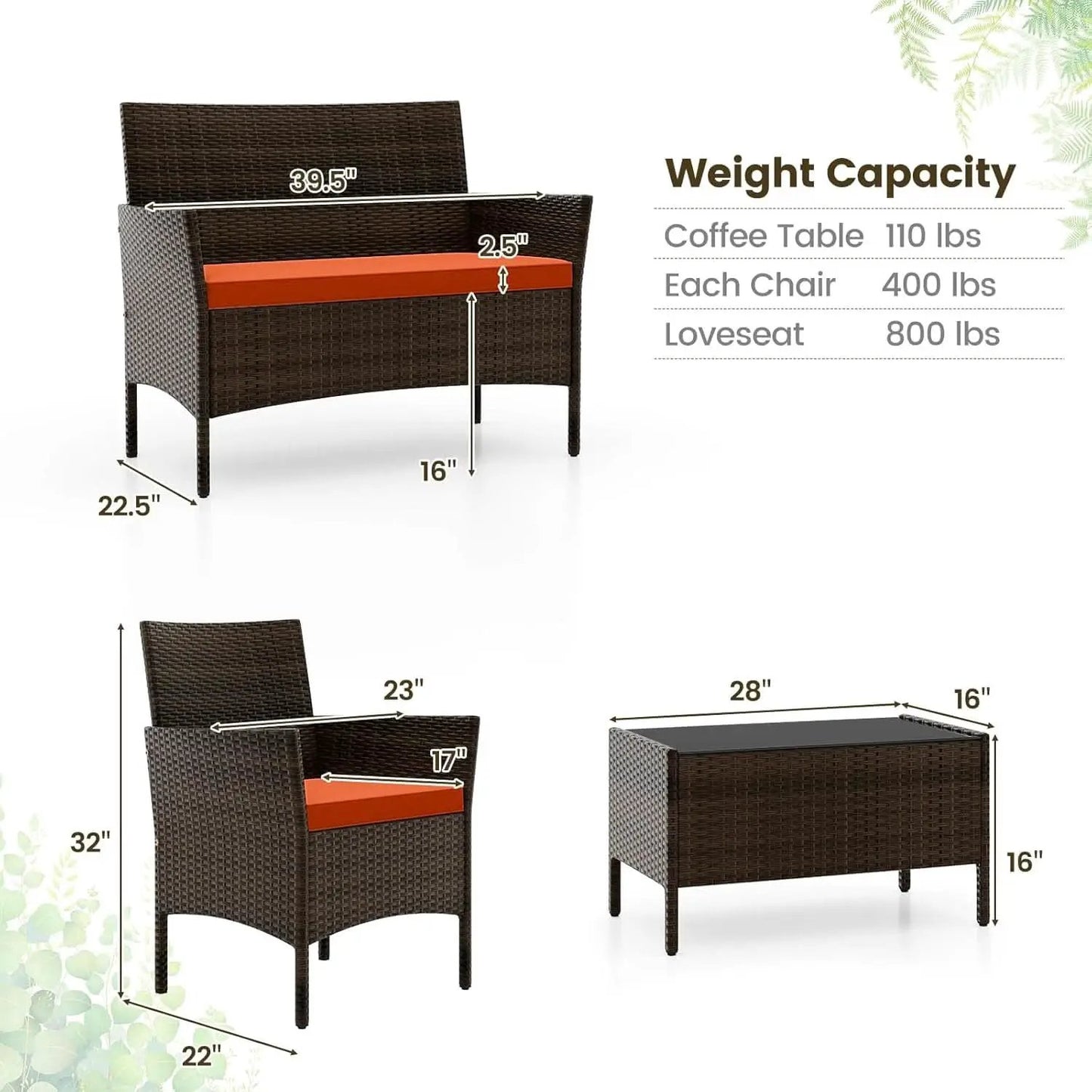 Elegant Rattan Patio Furniture Set with Cushions and Table from PriceLows™