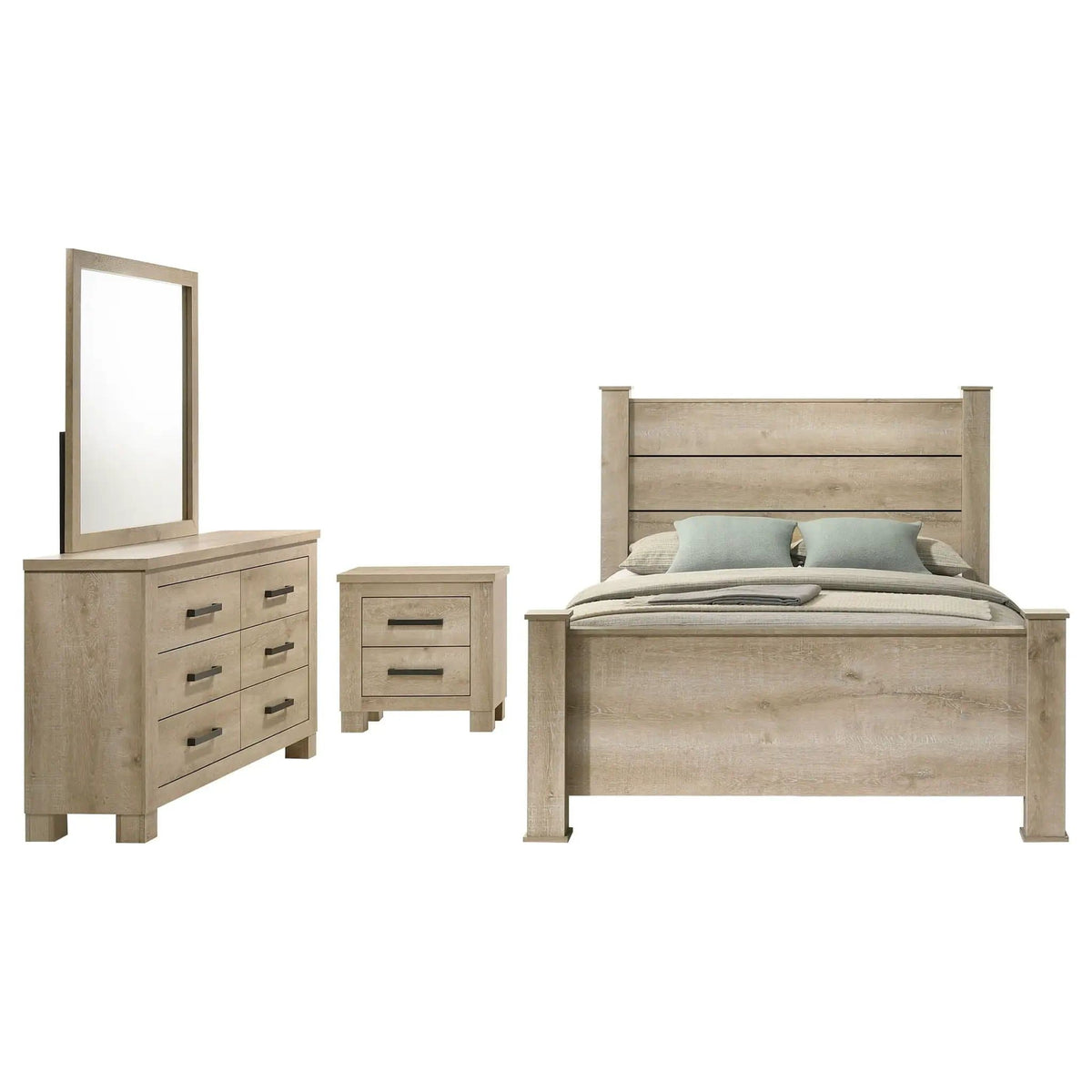 Oakglen 4-piece Eastern King Bedroom Set Weathered | 4-Piece Set | Engineered Wood & Veneer | Oak