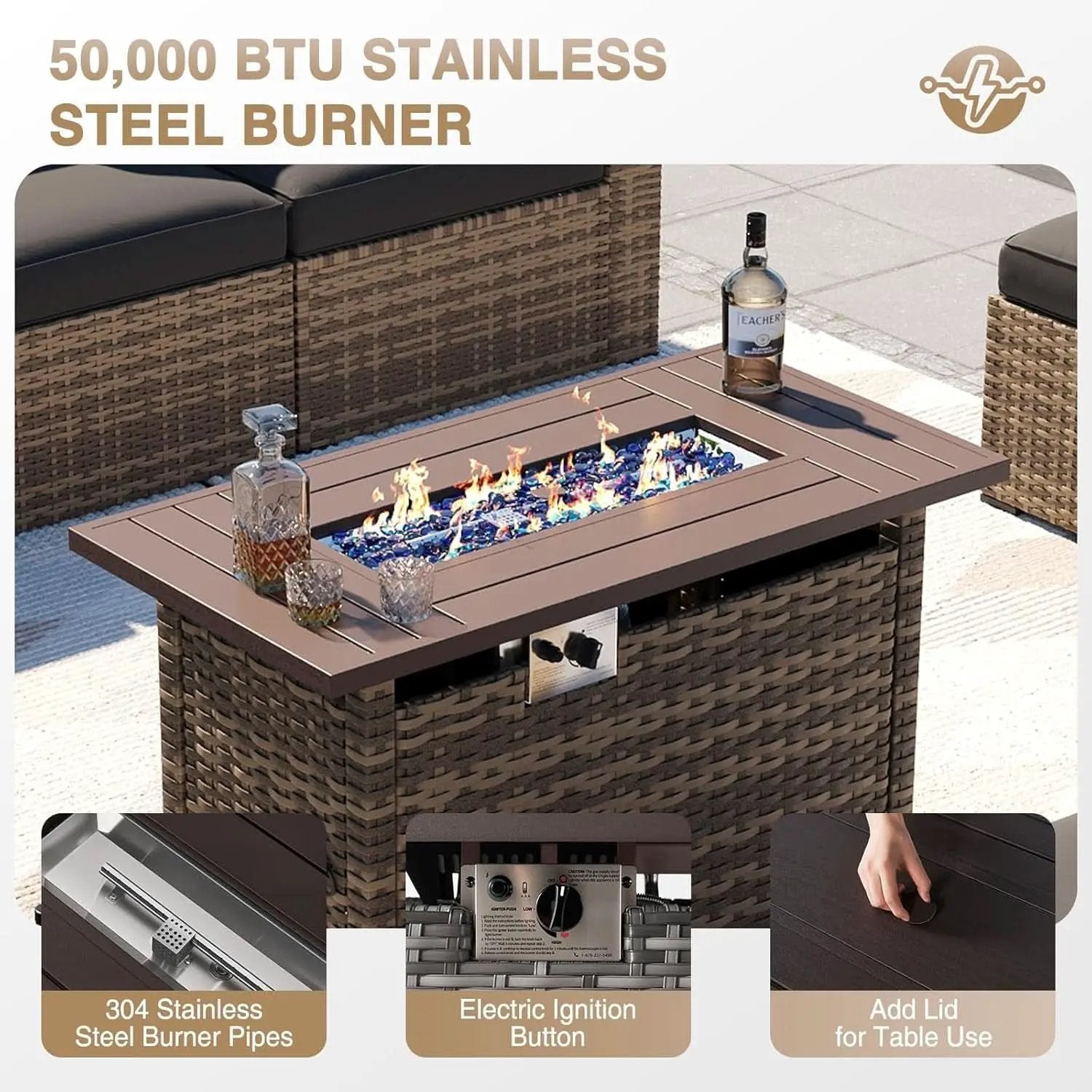 Outdoor Patio Furniture Set with Firepit Table and Cushions from PriceLows™