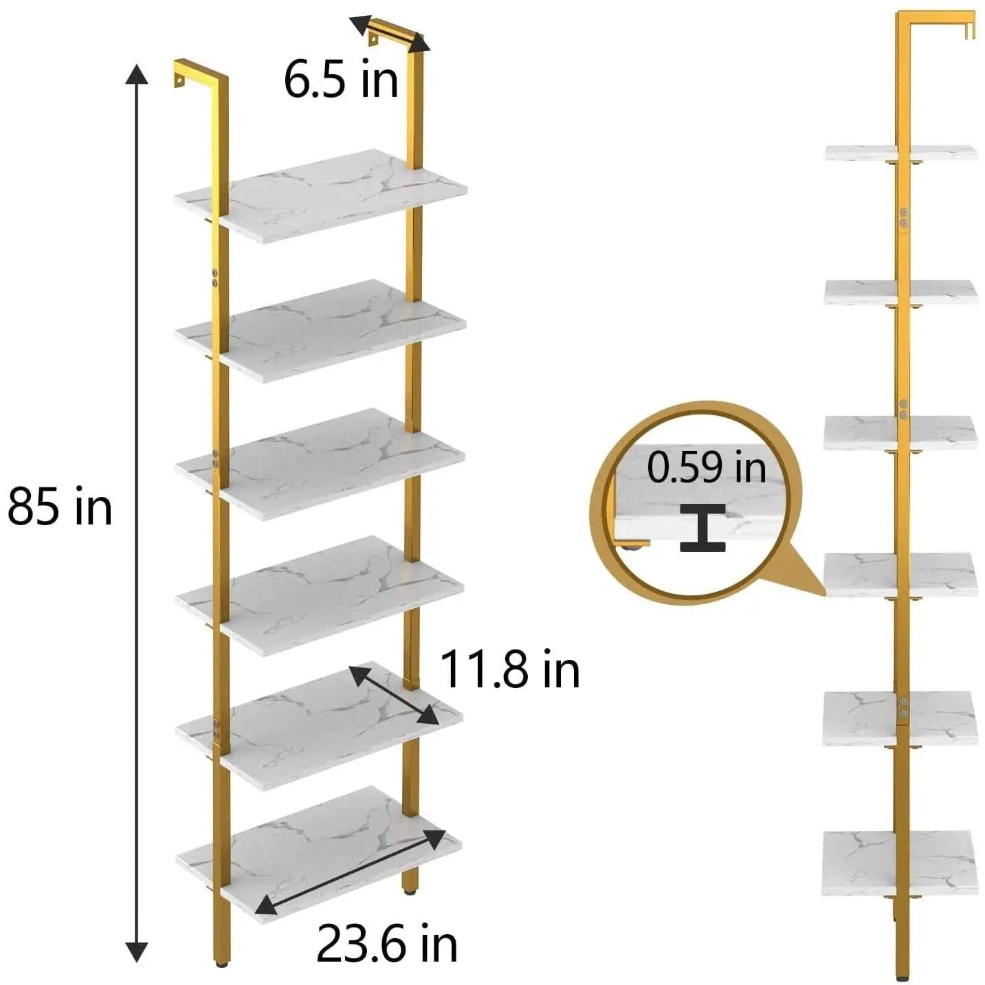 Marble White 6 Tier Ladder Shelf Bookcase Wall Mounted from PriceLows™