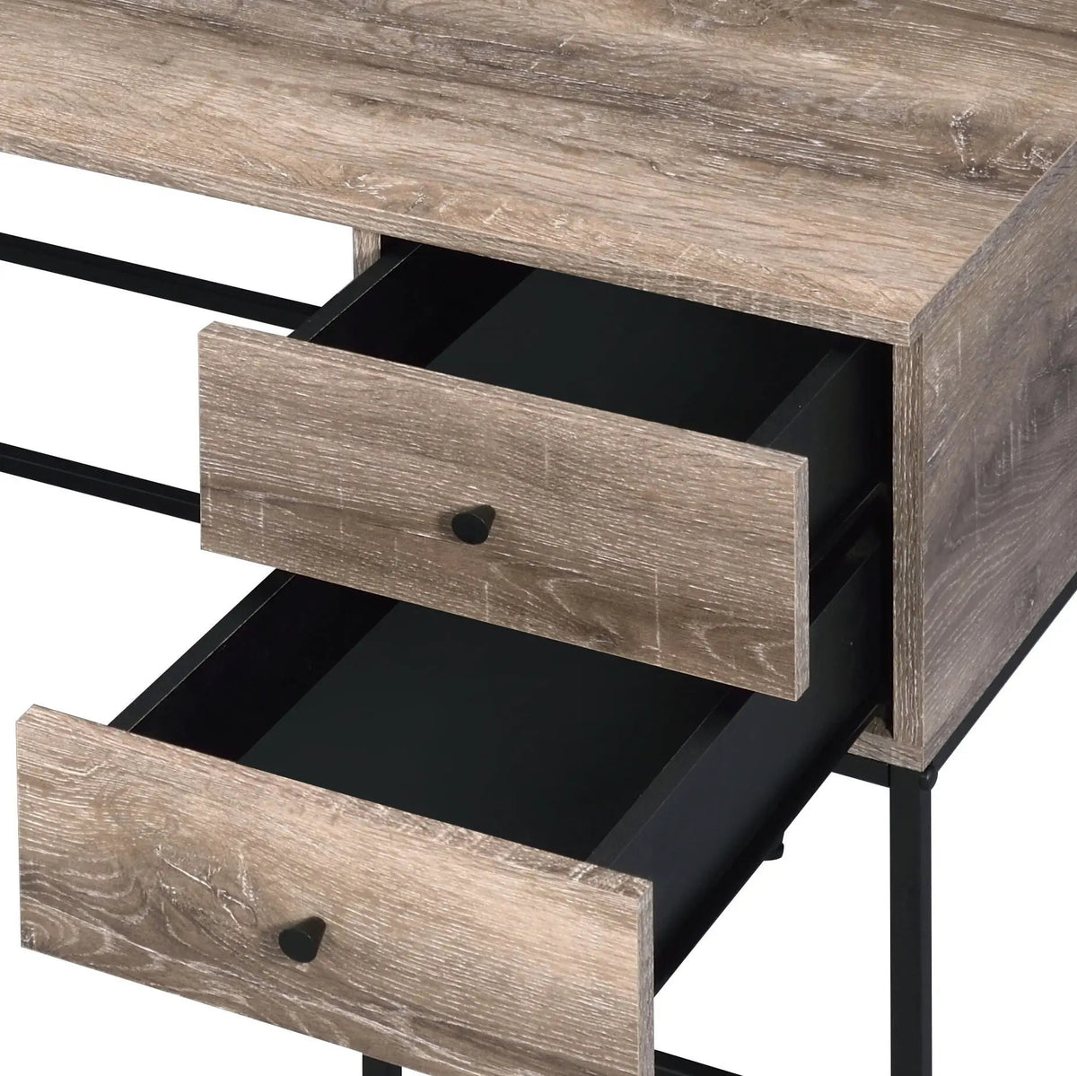 Desirre Writing Desk With USB Port | Oak Finish | Four Storage Drawers | Contemporary Metal Base