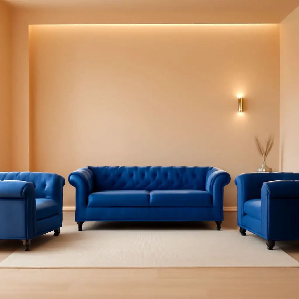 Three Piece Blue Velvet Chesterfield Sofa Set With Club Chair And Loveseat For Living Room from PriceLows™