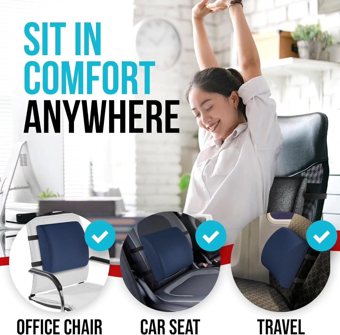 XL Memory Foam Seat Cushion With Lumbar Support Non Slip from PriceLows™