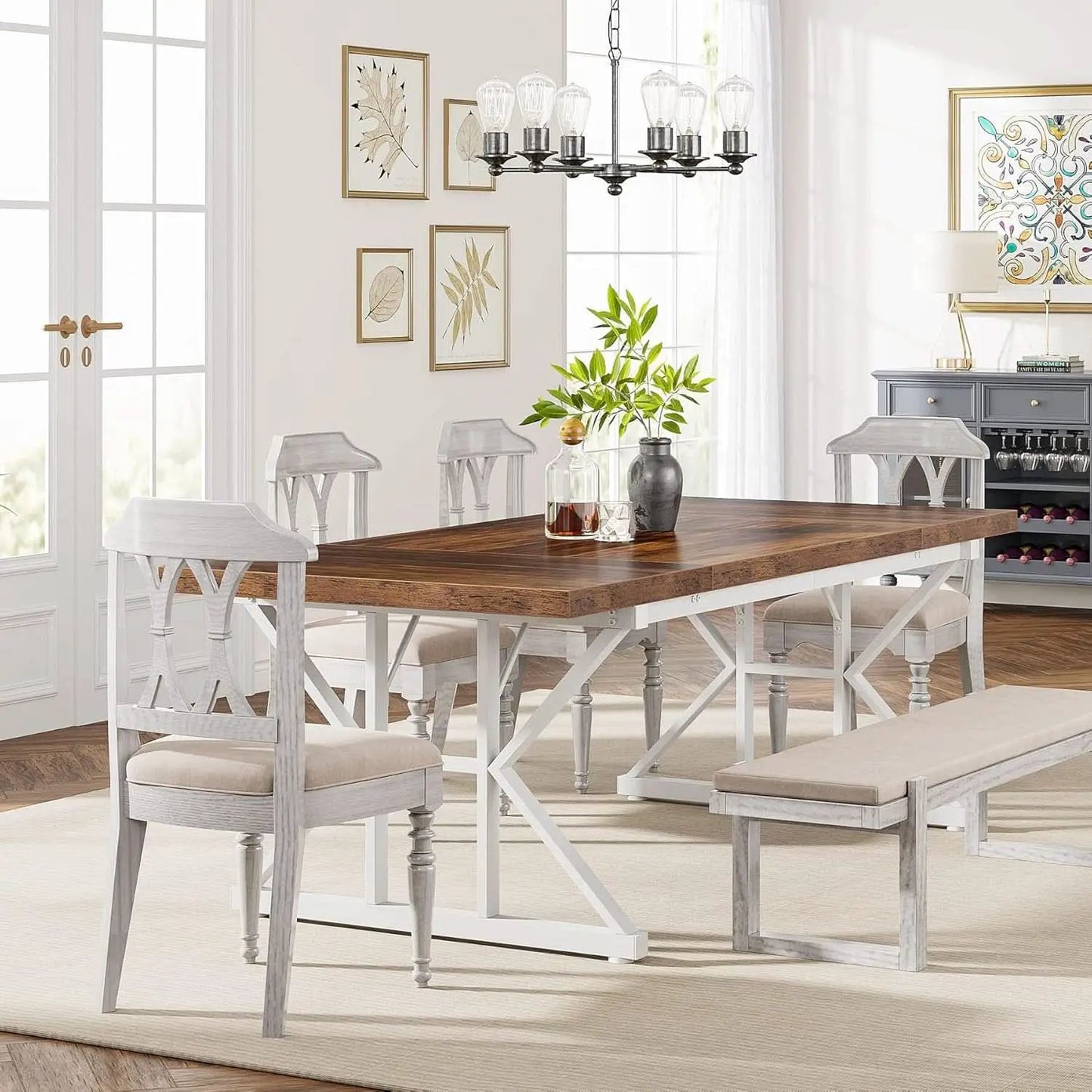 Farmhouse Dining Table For 6, 70.8 Inch Wood Table Two Tone from PriceLows™