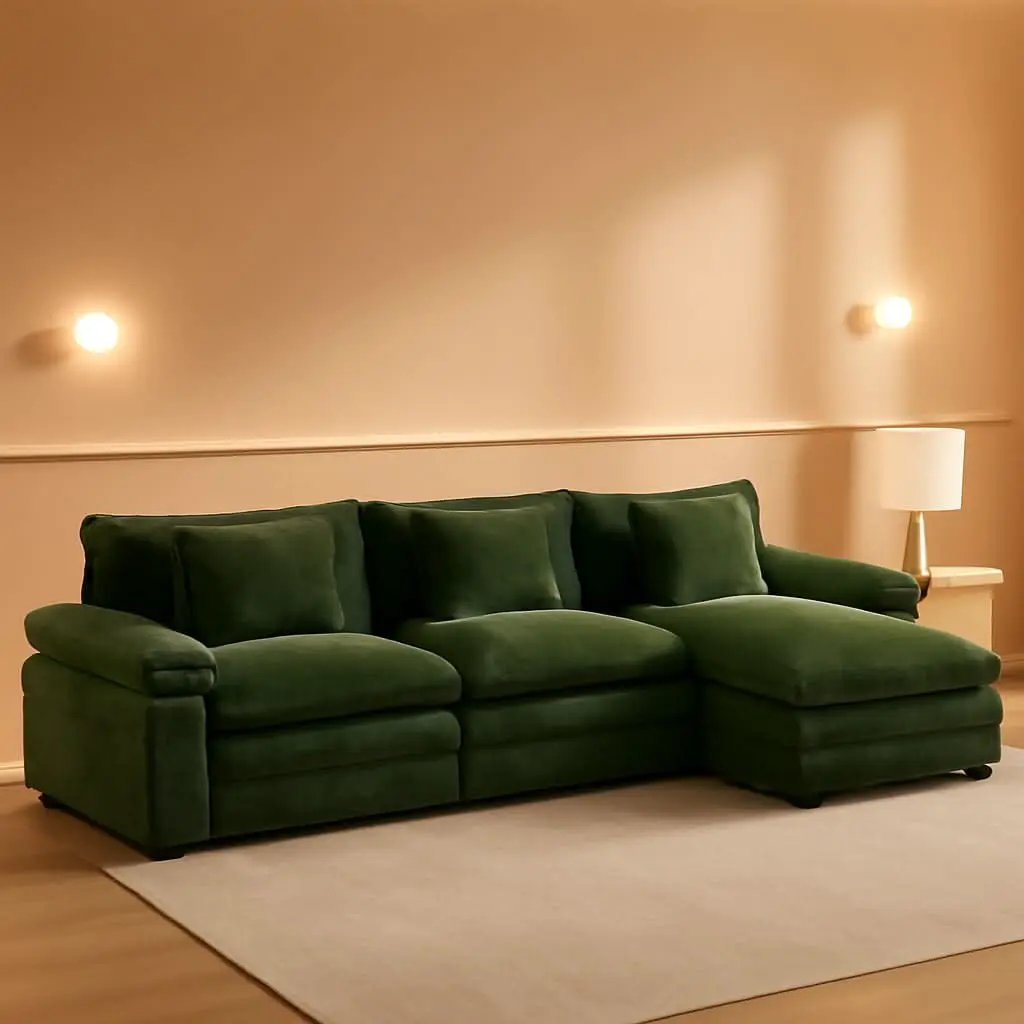 120Inch Green Modular Sectional Sofa Featuring Ottoman from PriceLows™