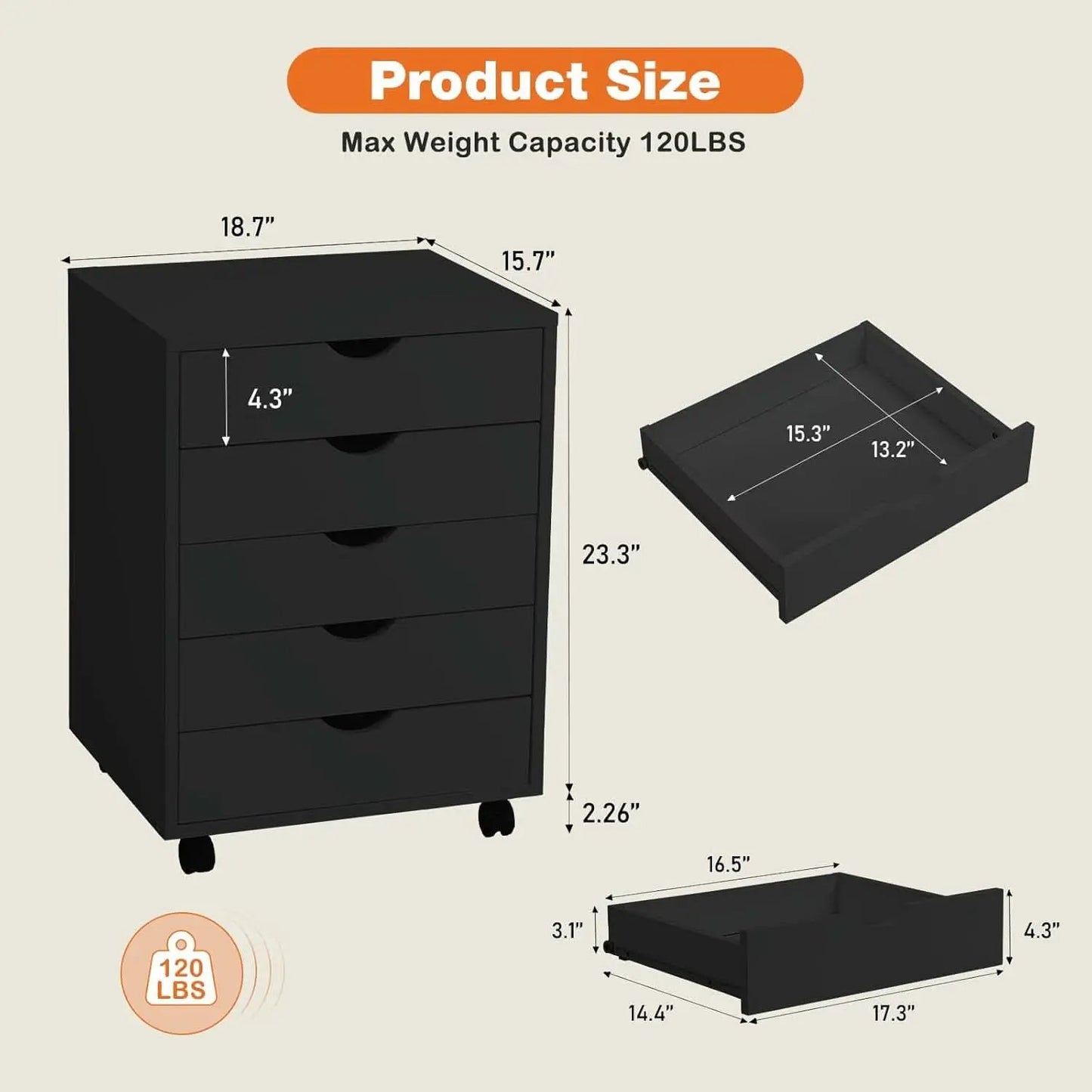 Five Drawer Multifunctional File Cabinet Black Industrial from PriceLows™