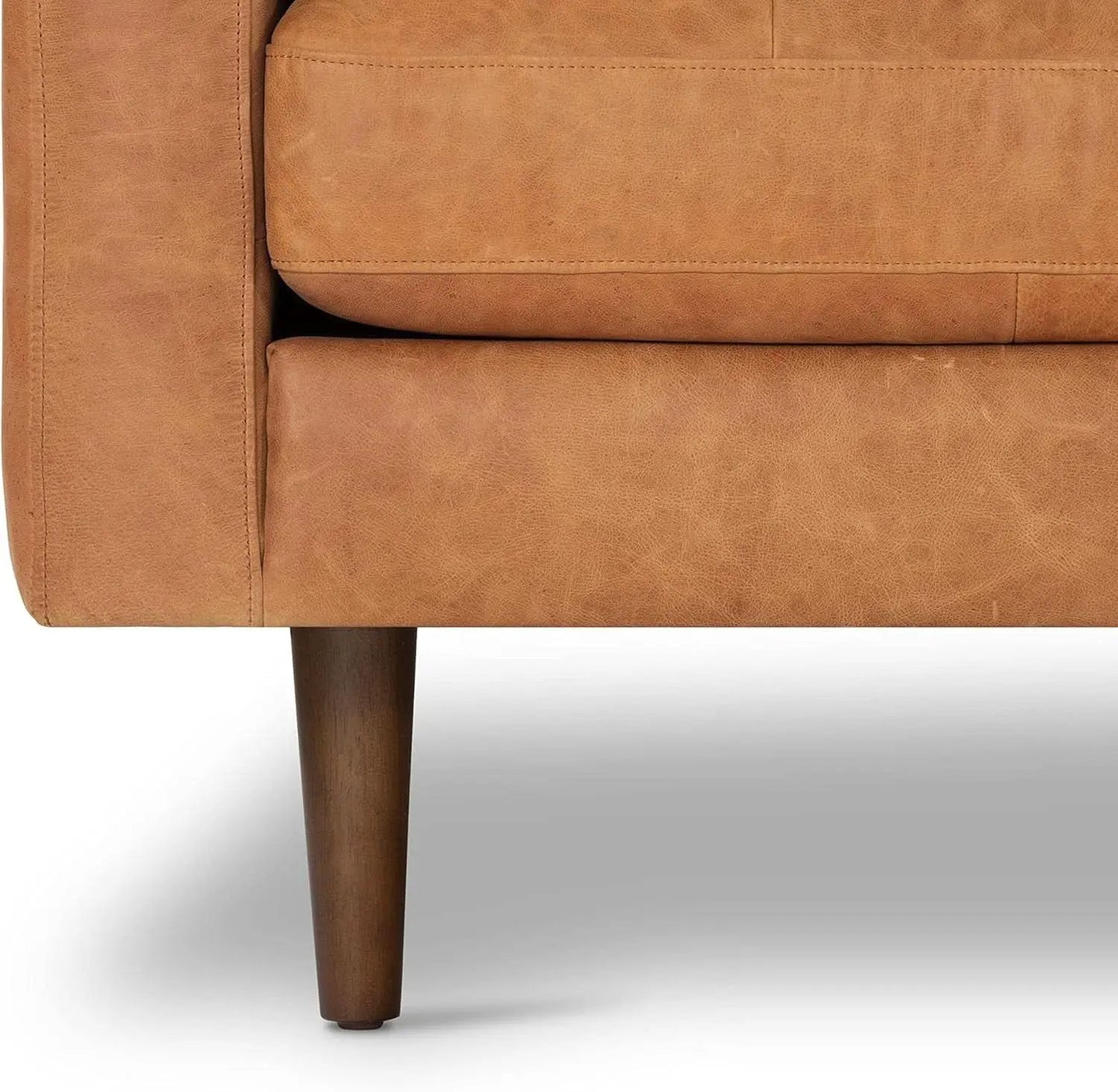 Cognac Tan Leather Mid Century Sofa With Bolsters In Stock from PriceLows™