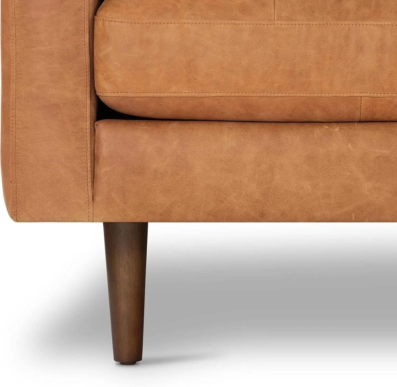 Cognac Tan Leather Mid Century Sofa With Bolsters In Stock from PriceLows™
