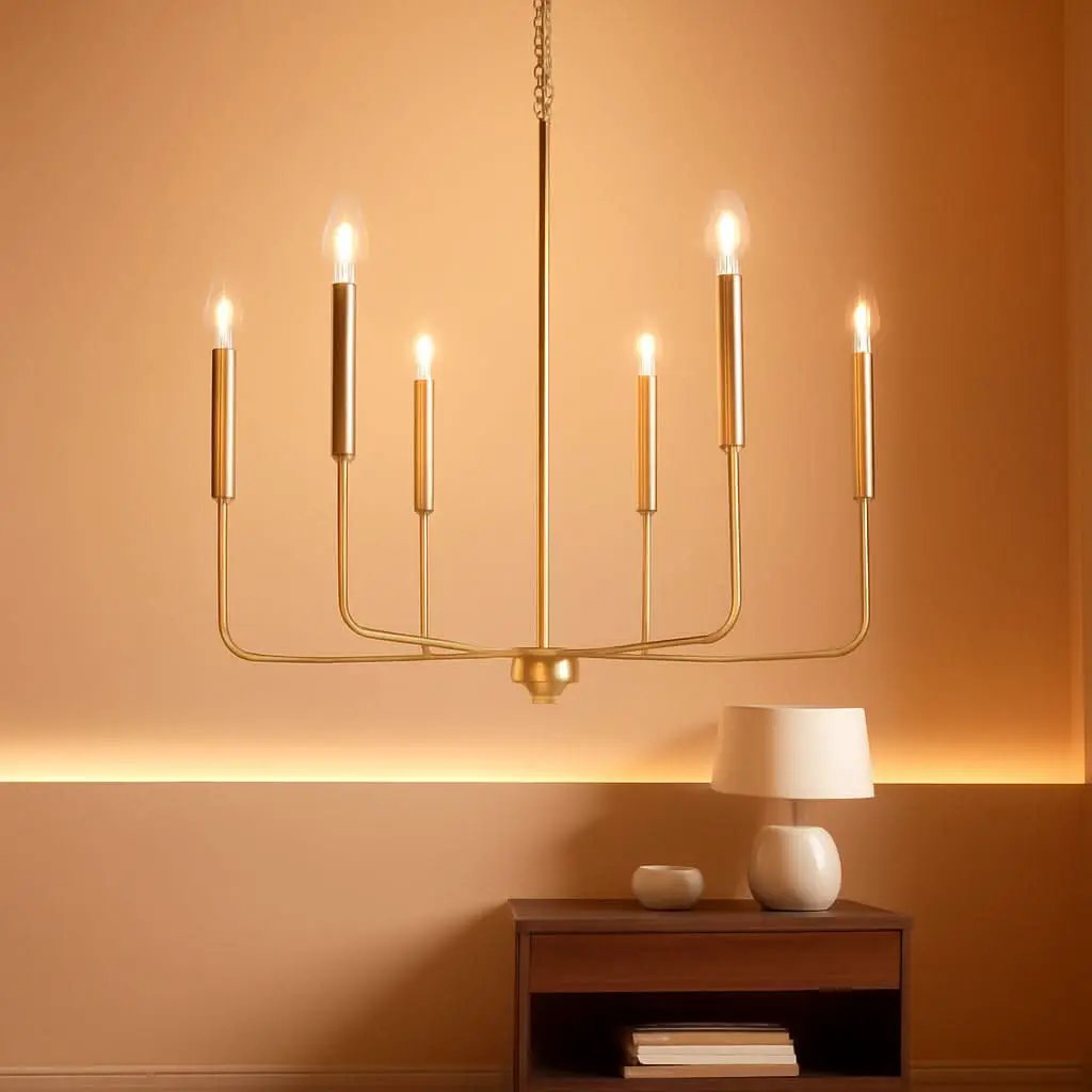 Gold 6 Light Candle Chandelier For Dining Room Modern from PriceLows™
