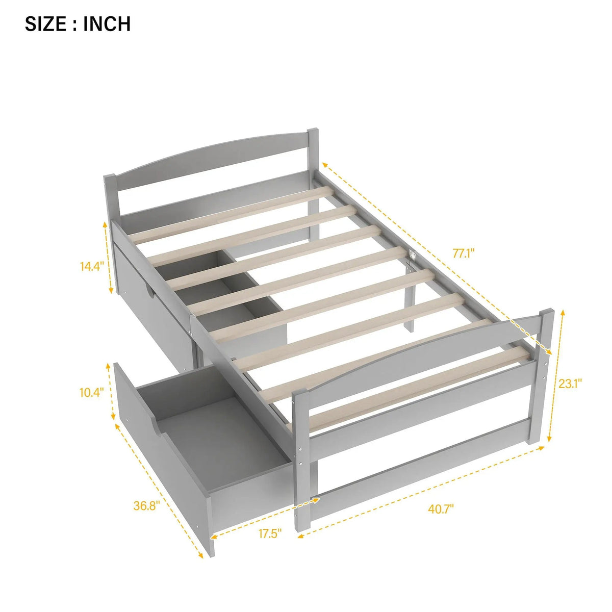 Platform Bed | Pine Wood Frame | Dual Rolling Drawers
