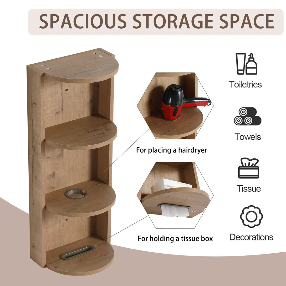 Bathroom Wall Mounted Storage Rack With Float Mounting Design Wall Shelf | 2 Pieces | Plywood | Bathroom