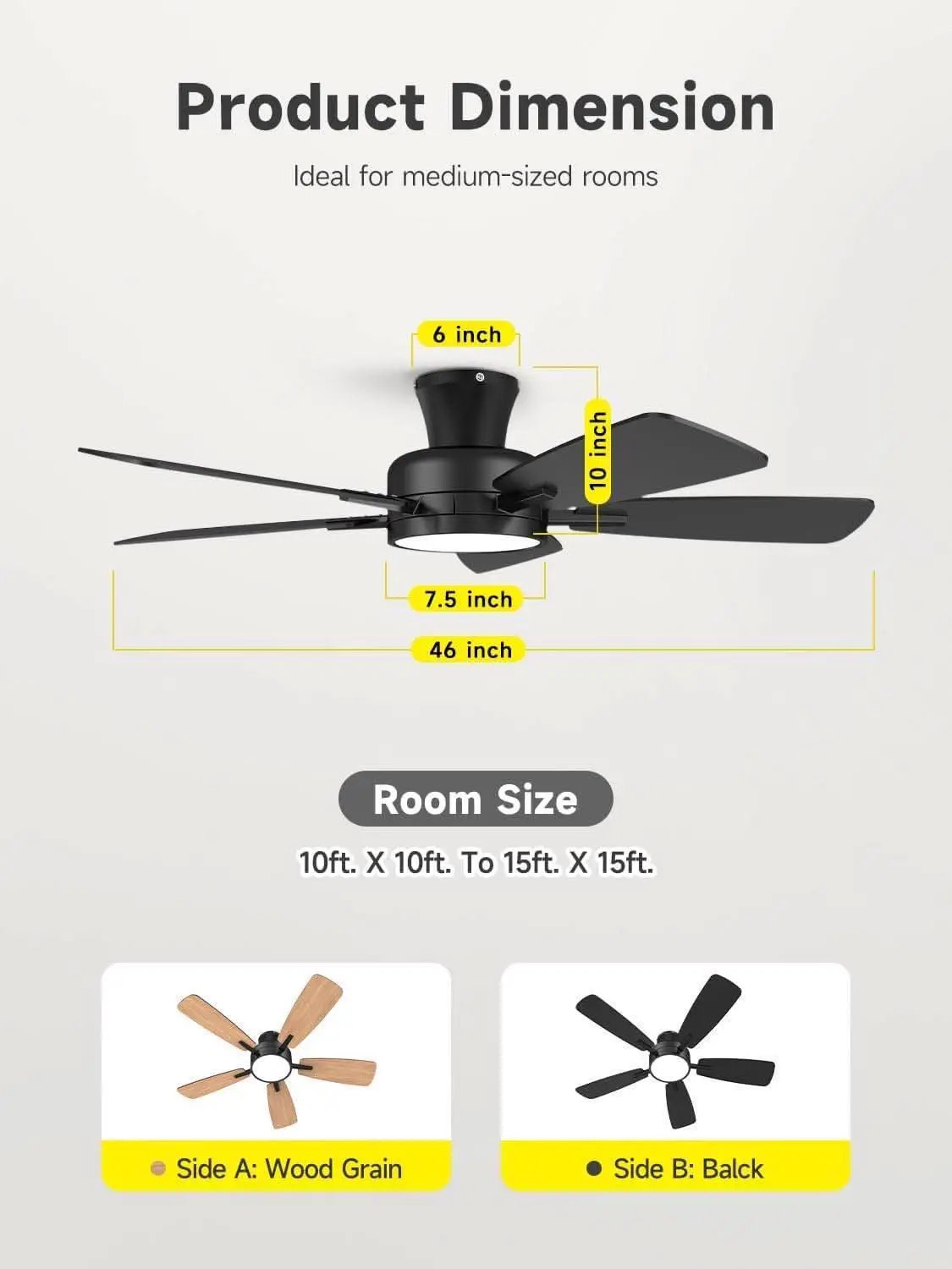 46 Inch Black Ceiling Fan With Remote Dimmable Light 3CCT from PriceLows™