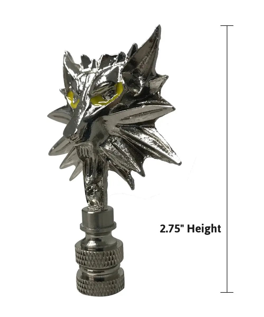 Wolf Head Lamp Finial | Brushed Nickel | Standard Thread | 2.75 Inch Height
