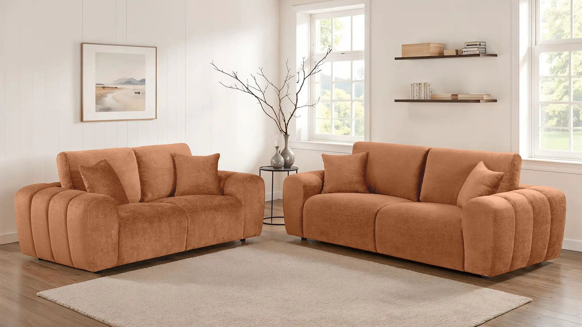 Burnett 2-piece Chenille Upholstered Sofa Set | 2-Piece Set | Rubberwood & Engineered Wood | Burnt Orange