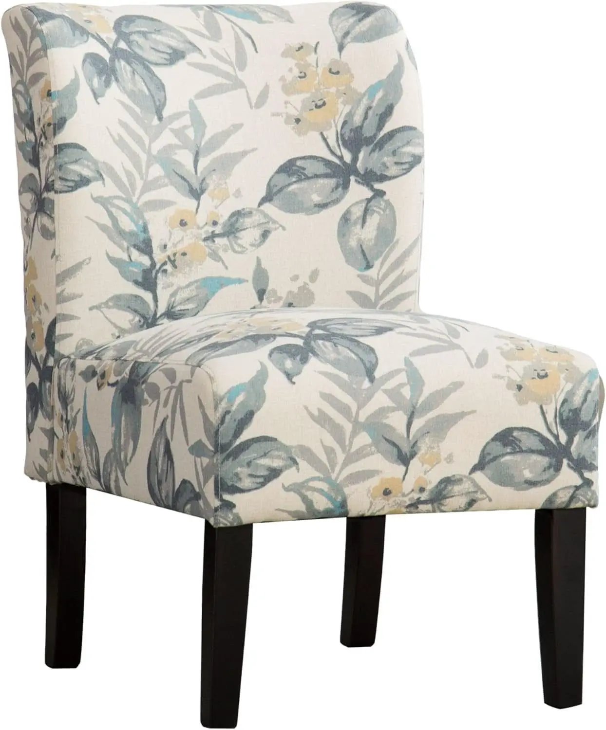 Armless Contemporary Chair With Blue Leaves Upholstery from PriceLows™