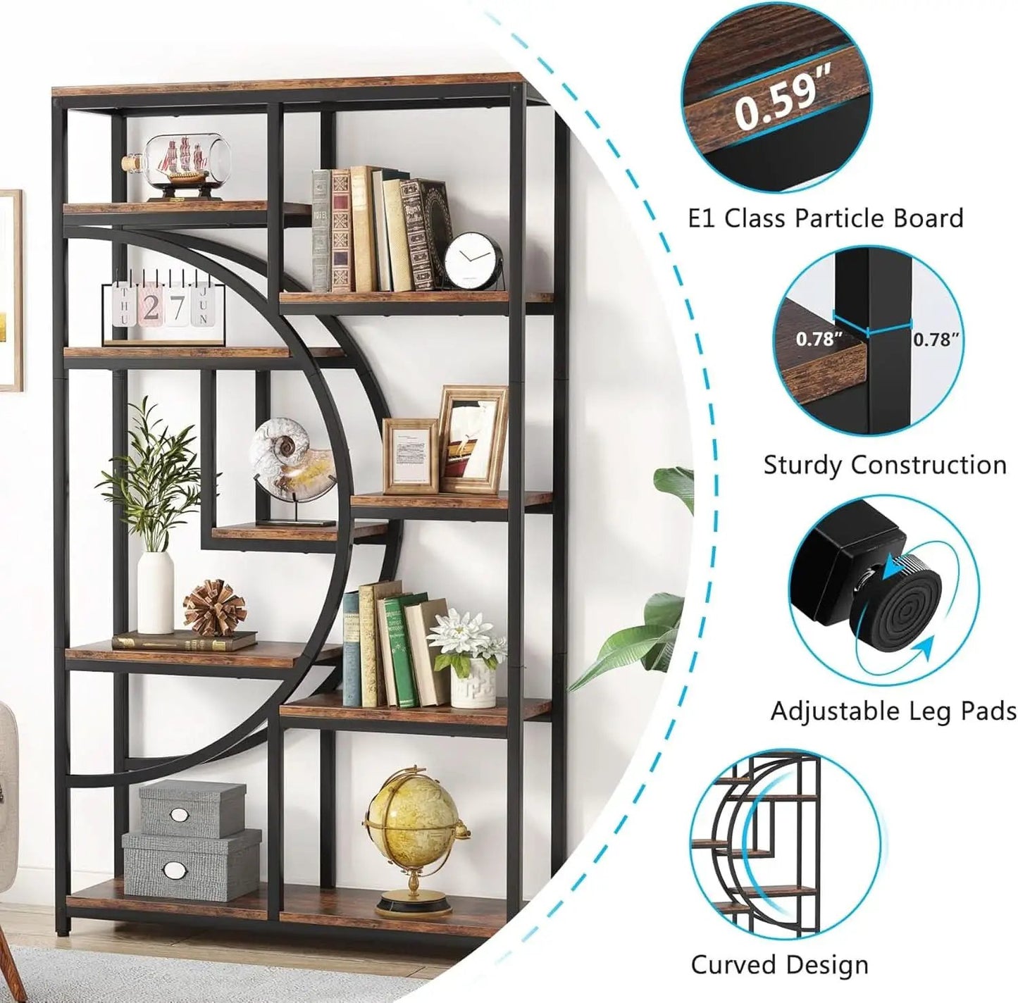 Industrial 5 Tier Etagere Bookcase Brown Rustic Finish from PriceLows™