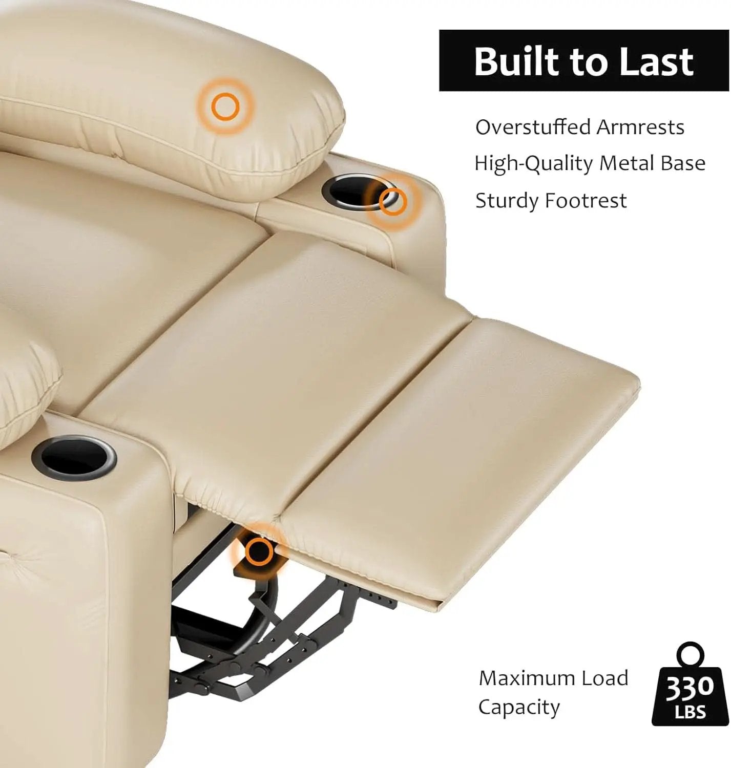 Beige Leather Manual Recliner Chair With Cup Holders from PriceLows™