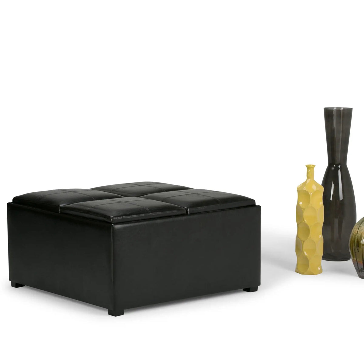 Avalon Square Storage Ottoman | Coffee Table Design | Four Flip Over Serving Trays | 35 Inch Width