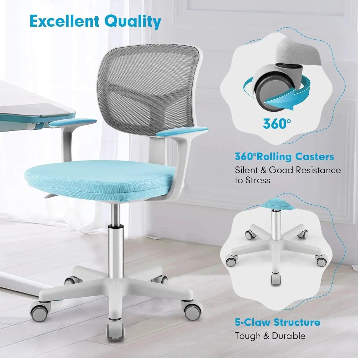Ergonomic Kids Desk Chair With Lumbar Support Blue from PriceLows™