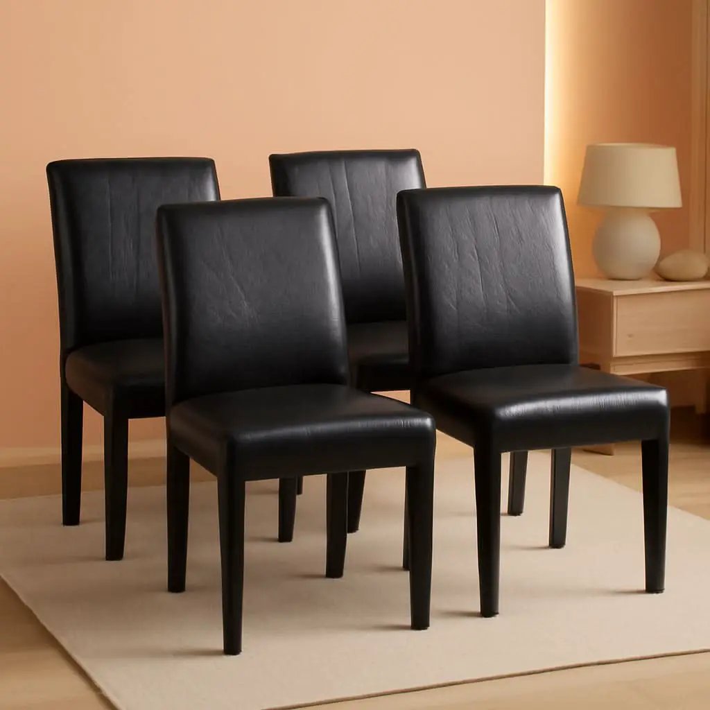 PU Leather Dining Chairs Black Set of 4 Modern Comfort from PriceLows™