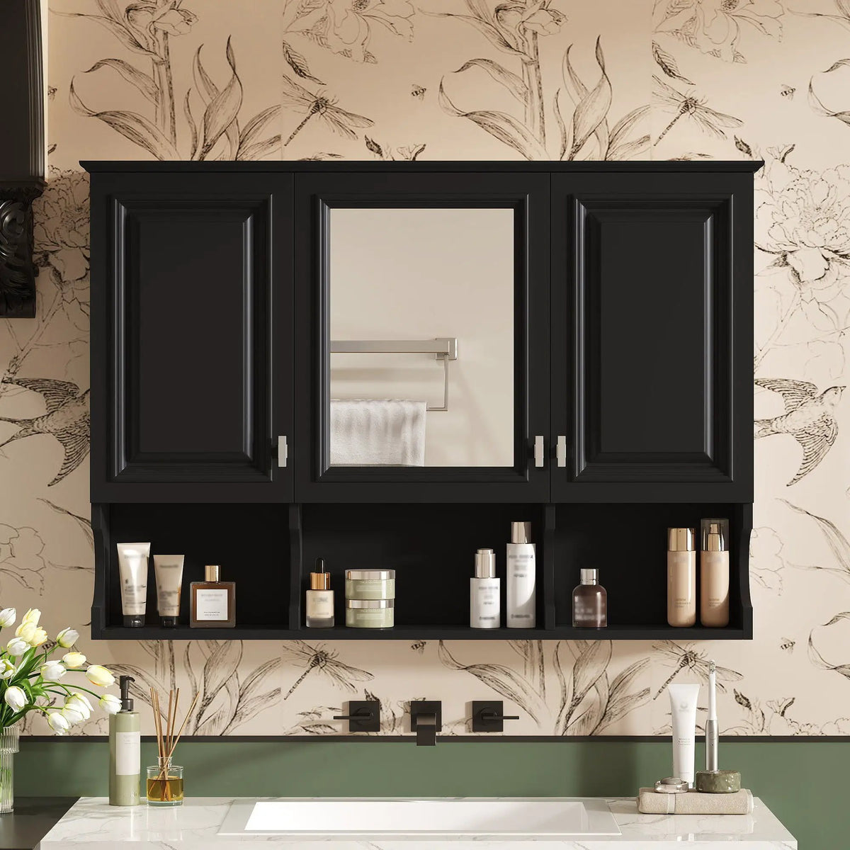 Over-Toilet Mirror Cabinet | Open Shelves | Adjustable Interior | 41 Inch Width