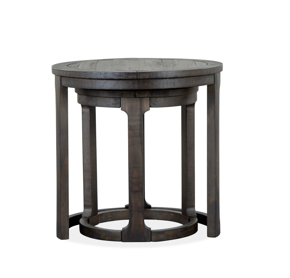 Boswell Round Nesting Tables | Set Of 2 | Peppercorn Finish | Pine Veneer And Solids