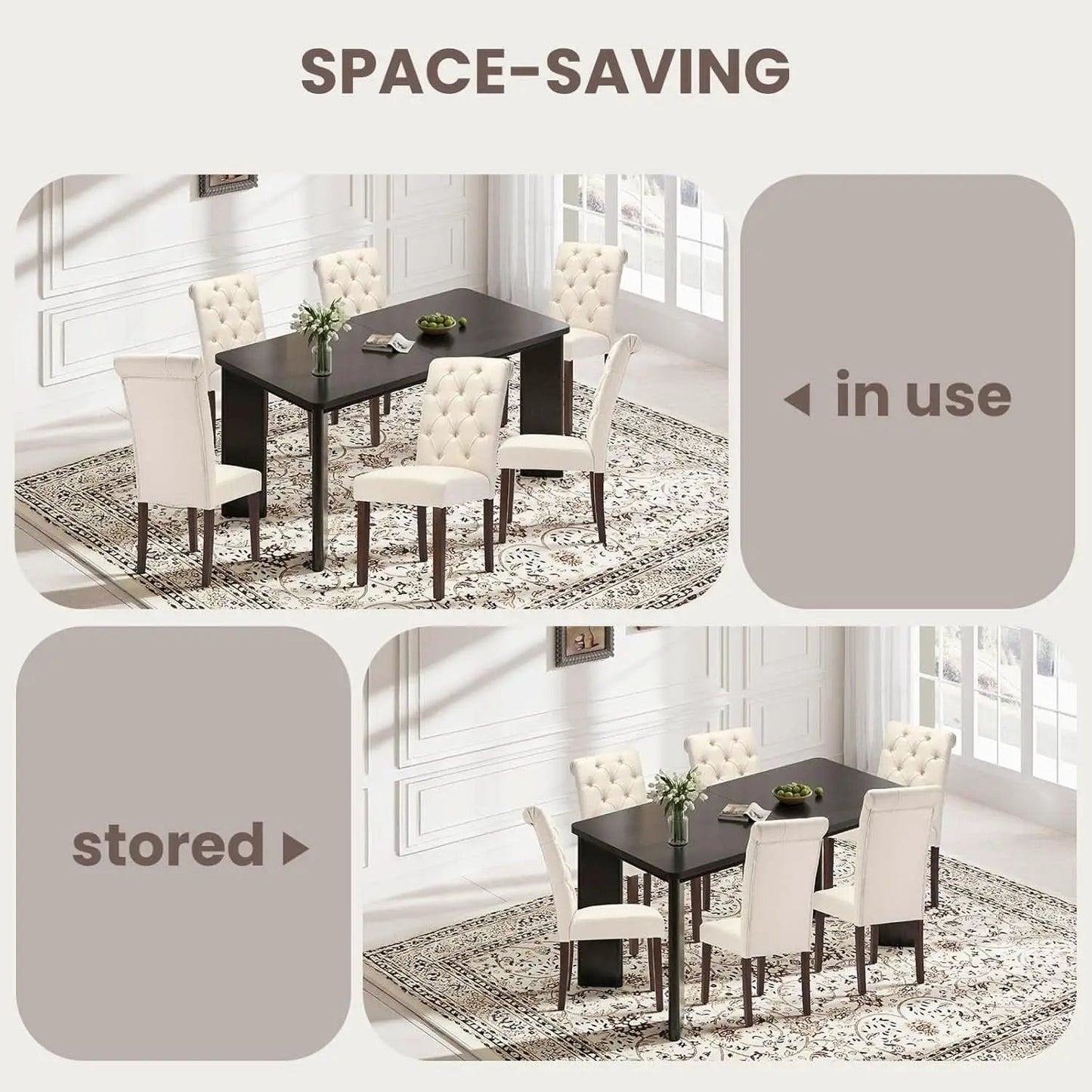 Rectangular Dining Table Set For Six Black Beige Two Tone from PriceLows™